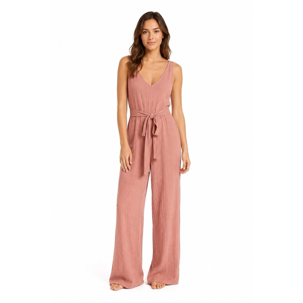 Sadie & Sage Jumpsuit Womens Small Textured Wide Leg Tie Back Sleeveless Boho